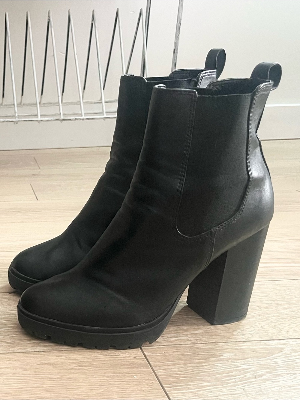 Steve Madden Black Block Heel Chelsea Booties
